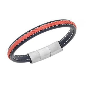 Βραχιόλι Senza Men&#039;s Steel Black &amp; Orange Leather Strap