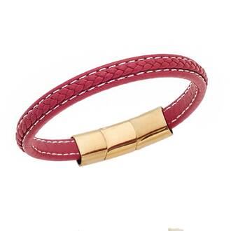 Βραχιόλι Senza Men&#039;s Steel Red Leather Strap