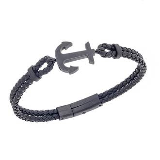 Βραχιόλι Senza Men&#039;s Steel, Black Anchor With Black Leather