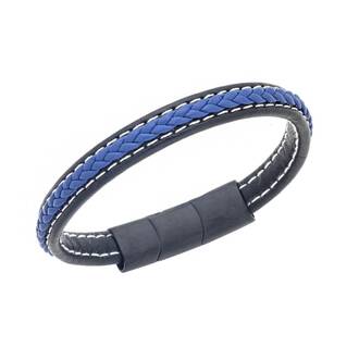 Βραχιόλι Senza Men&#039;s Steel Black &amp; Blue Leather Strap