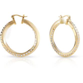 GUESS STEEL Hoops Don't Lie Χρυσά Σκουλαρίκια Κρίκοι Με Πέτρες JUBE01486JWYGT-U