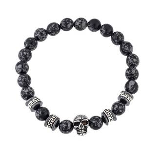 Βραχιόλι Senza Men&#039;s Obsidian Stone with Skull, Black