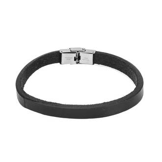 Βραχιόλι Senza Men&#039;s Steel Black Leather Strap