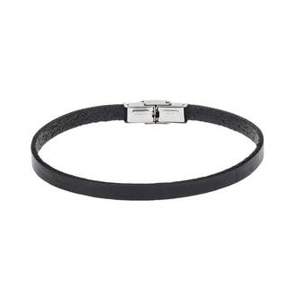 Βραχιόλι Senza Men&#039;s Steel Black Leather Strap