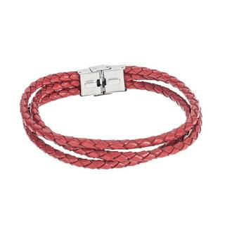 Βραχιόλι Senza Men&#039;s Steel Red Leather Strap