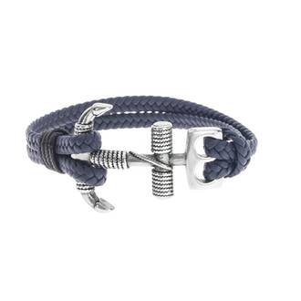 Βραχιόλι Senza Men&#039;s Steel Blue Leather Strap with Silver Anchor