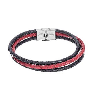 Βραχιόλι Senza Men&#039;s Steel Black &amp; Red Leather Strap