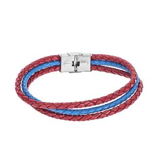 Βραχιόλι Senza Men&#039;s Steel Red &amp; Blue Leather Strap