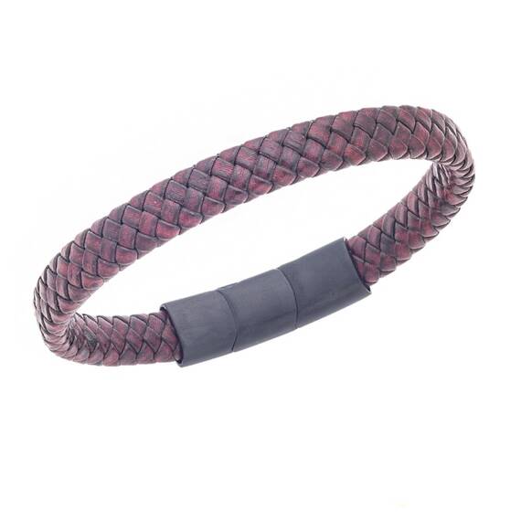 Βραχιόλι Senza Men&#039;s Stainless Steel - Bordeaux Leather Strap