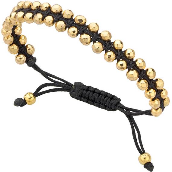 BREEZE Handmade Macrame Gold Cord Hematite Adjustable Bracelet 310001.1