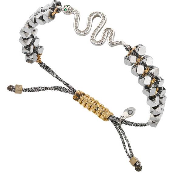 BREEZE Handmade Macrame Metal Cord Hematite Adjustable Bracelet 310030.4