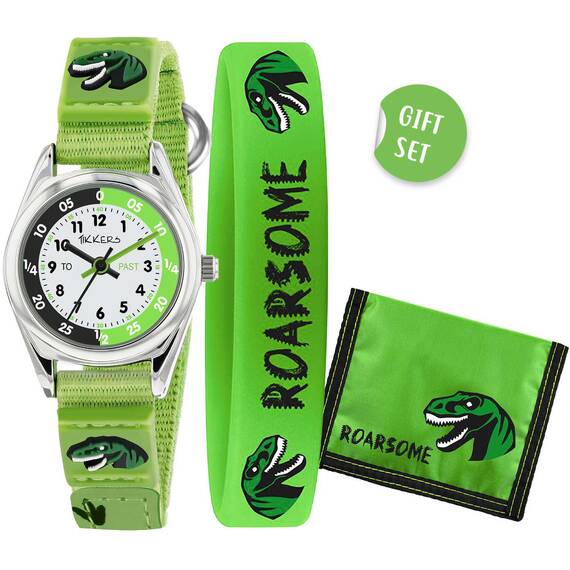 TIKKERS Boys Green Canvas Strap Dinosaur Set ATK1049