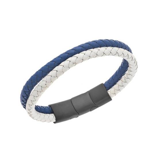 Βραχιόλι Senza Men&#039;s Steel Blue &amp; White Leather Strap