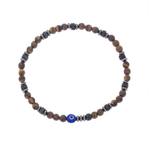 Βραχιόλι Unisex Senza Hematite &amp; Tiger eye Stones with Lava