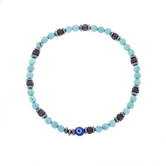 Βραχιόλι Unisex Senza Hematite &amp; Turquoise Stones with Lava