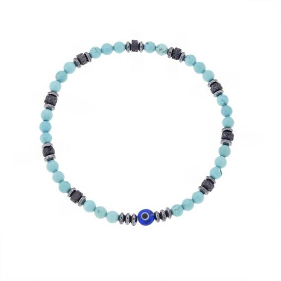 Βραχιόλι Unisex Senza Hematite &amp; Turquoise Stones with Lava