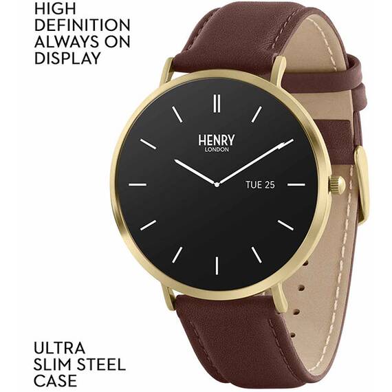 HENRY LONDON Smartwatch Gold & Chocolate Leather HLS65-0007, image 2