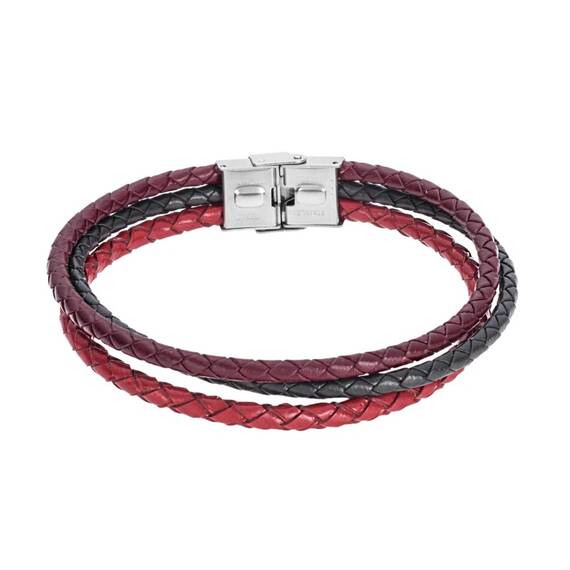 Βραχιόλι Senza Men&#039;s Steel Bordeaux, Green &amp; Red Leather Strap